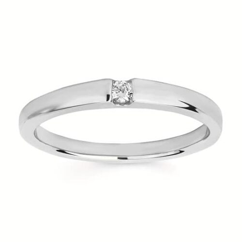 White Gold Band with One Round Diamond