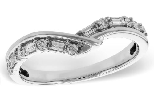 White Gold Curved Round & Baguette Diamond Ring