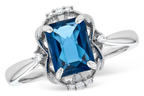 White Gold London Blue Topaz Fashion Ring With Diamond
