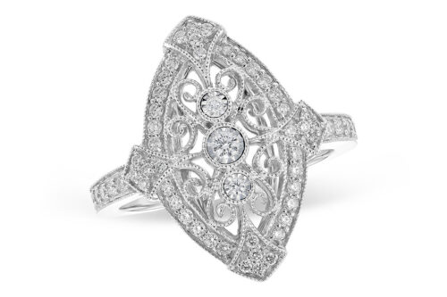 White Gold Vintage Diamond Filigree Fashion Ring