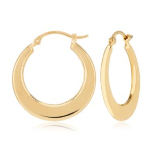 Yellow Gold Flat Tapered Hoop Earrings
