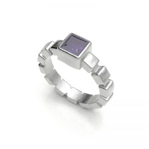 Sterling Silver Ice Cube Band With One Princess Cut Amethyst