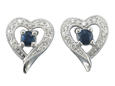 Sapphire and Diamond Heart Earrings