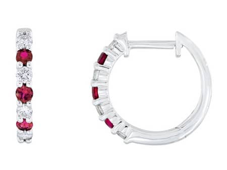 White Gold Ruby and Diamond Earrings