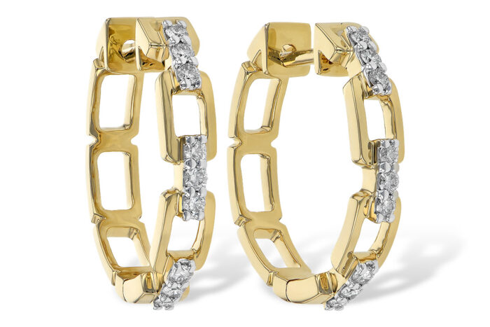 Yellow Gold Cut Out Daimond Hoop Earrings