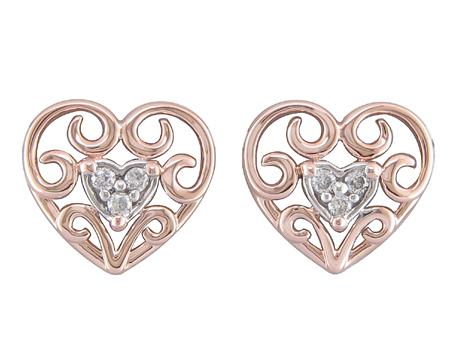 Rose and White Gold Diamond Heart Stud Earrings