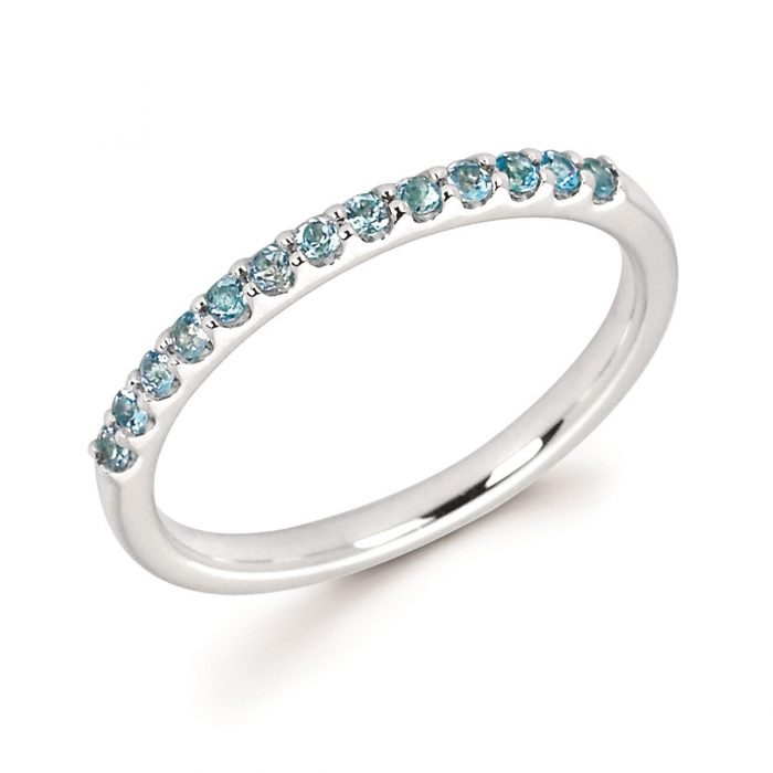Stackable White Gold Prong Set Blue Topaz Band