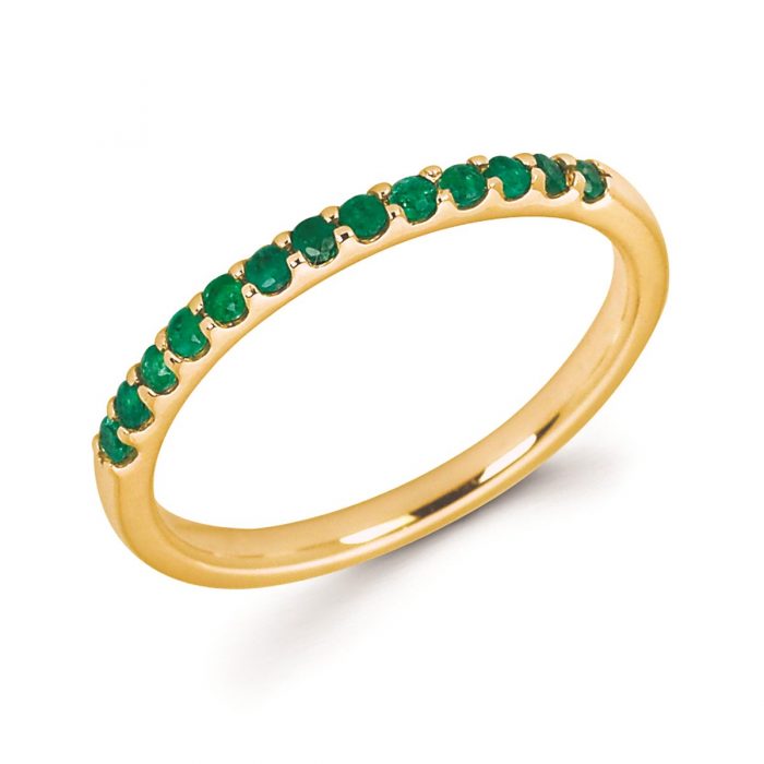 Stackable Yellow Gold Prong Set Emerald Band
